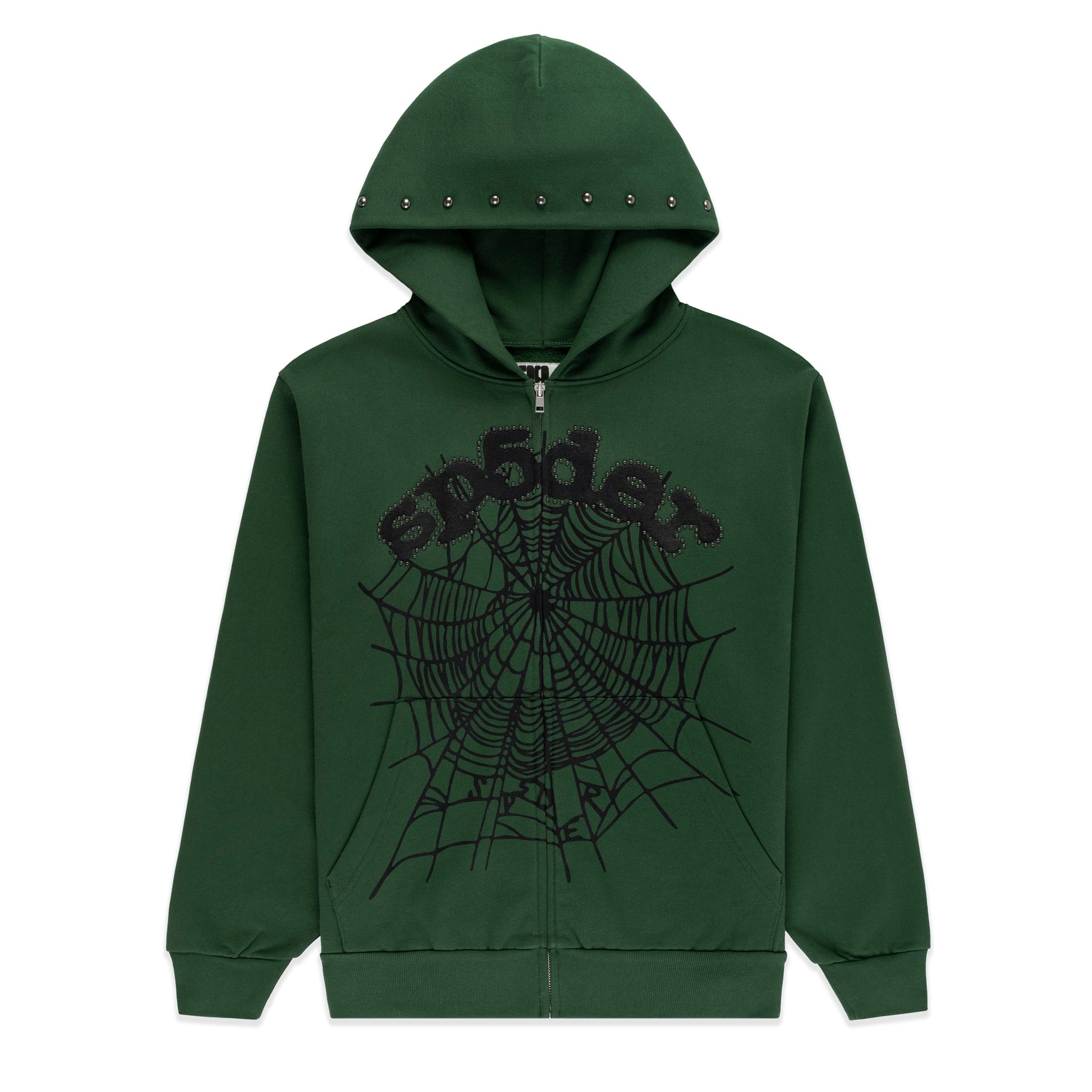 SP5DER OG Web Studded Full-Zip Hoodie - Green - Front View