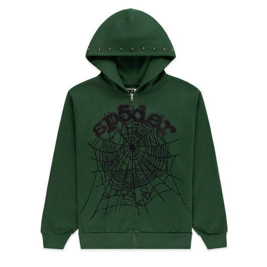 SP5DER OG Web Studded Full-Zip Hoodie - Green - Front View