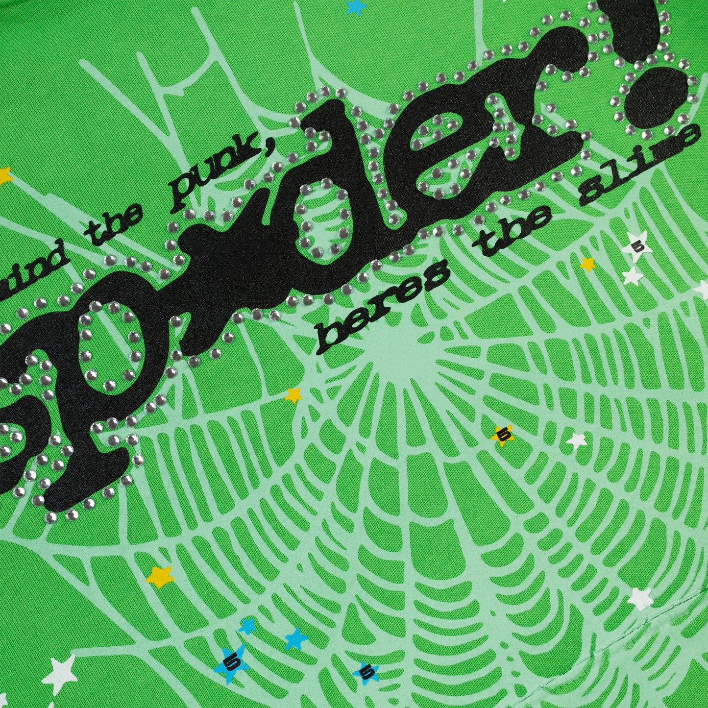 SP5DER Punk V2 Rhinestone Hoodie - Bright Green - Detail View 1