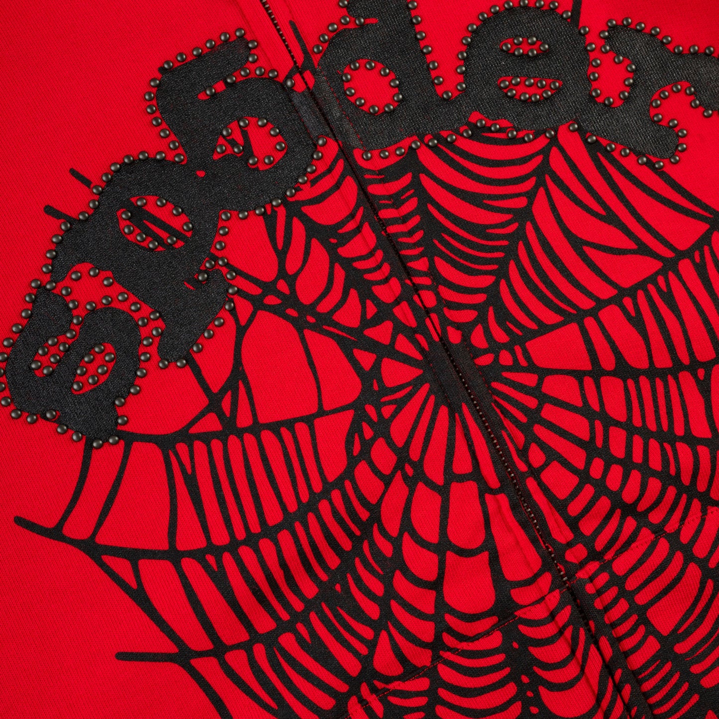 SP5DER OG Web Studded Full-Zip Hoodie - Red - Detail View 1