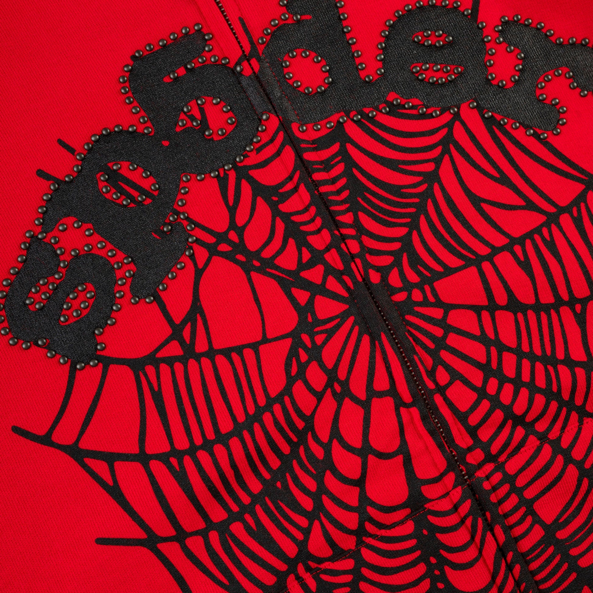 SP5DER OG Web Studded Full-Zip Hoodie - Red - Detail View 1