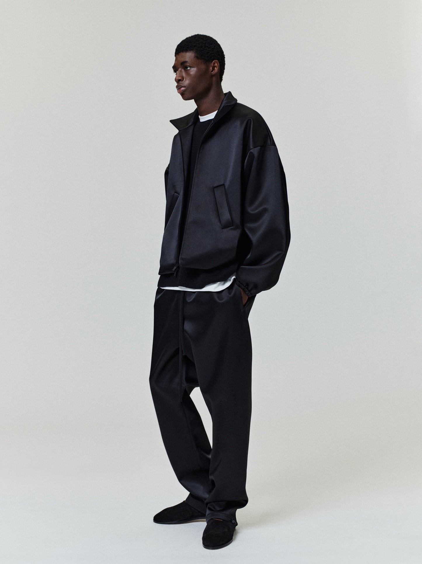 Men's Black Bonded Satin Track Pant