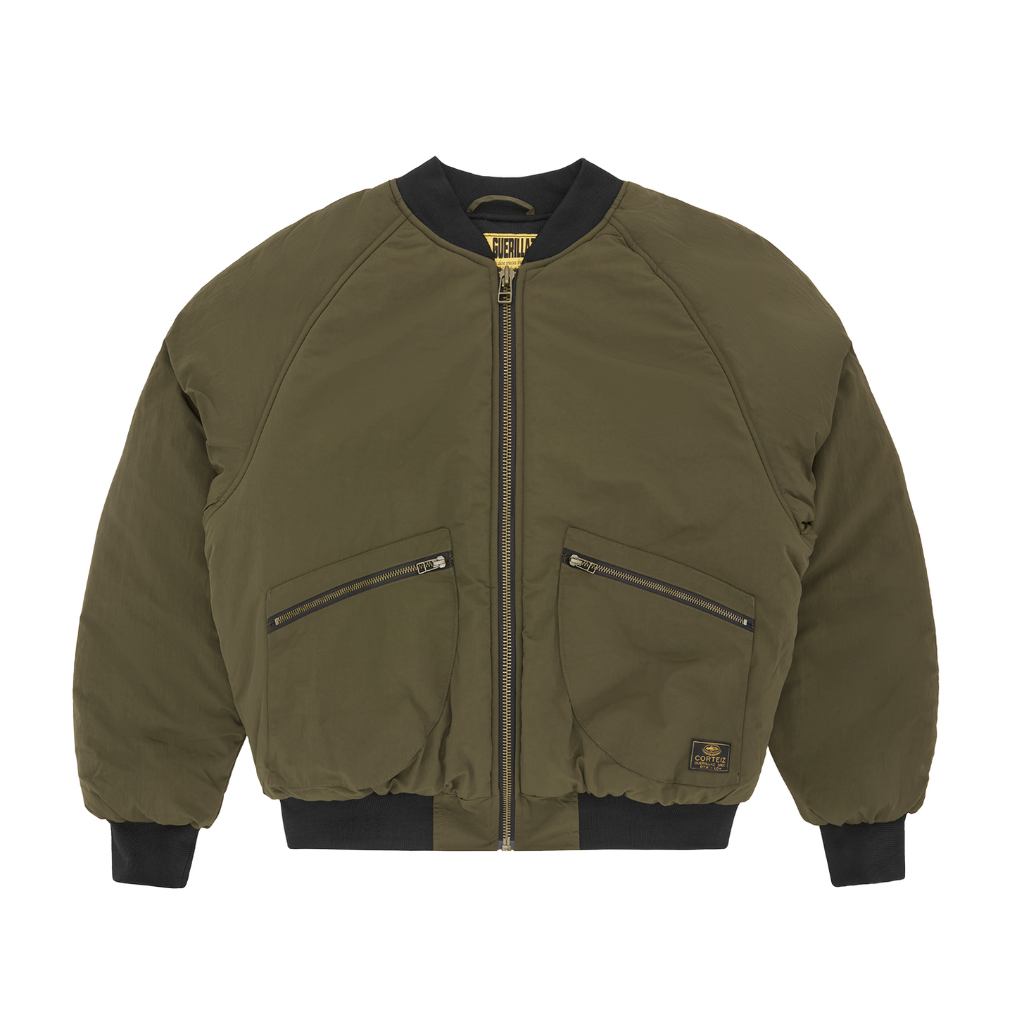 Corteiz Green Nylon Guerillaz Heavy Duty Bomber Jacket, Olive