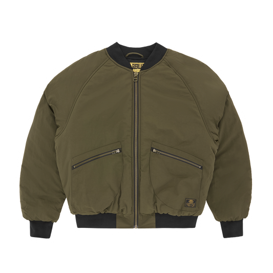 Corteiz Green Nylon Guerillaz Heavy Duty Bomber Jacket, Olive