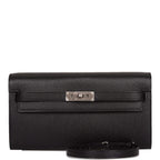 Hermes Black Chevre Kelly Wallet To Go Palladium Hardware