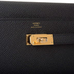 Hermes Black Epsom Kelly Wallet To Go Gold Hardware