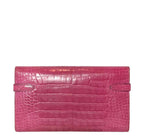 Hermes Kelly Long Wallet Clutch Fuchsia Alligator Leather Palladium Hardware