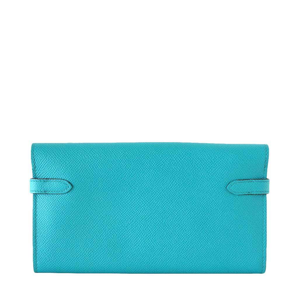 Hermes Kelly Long Wallet Clutch Paon Epsom Leather Palladium Hardware