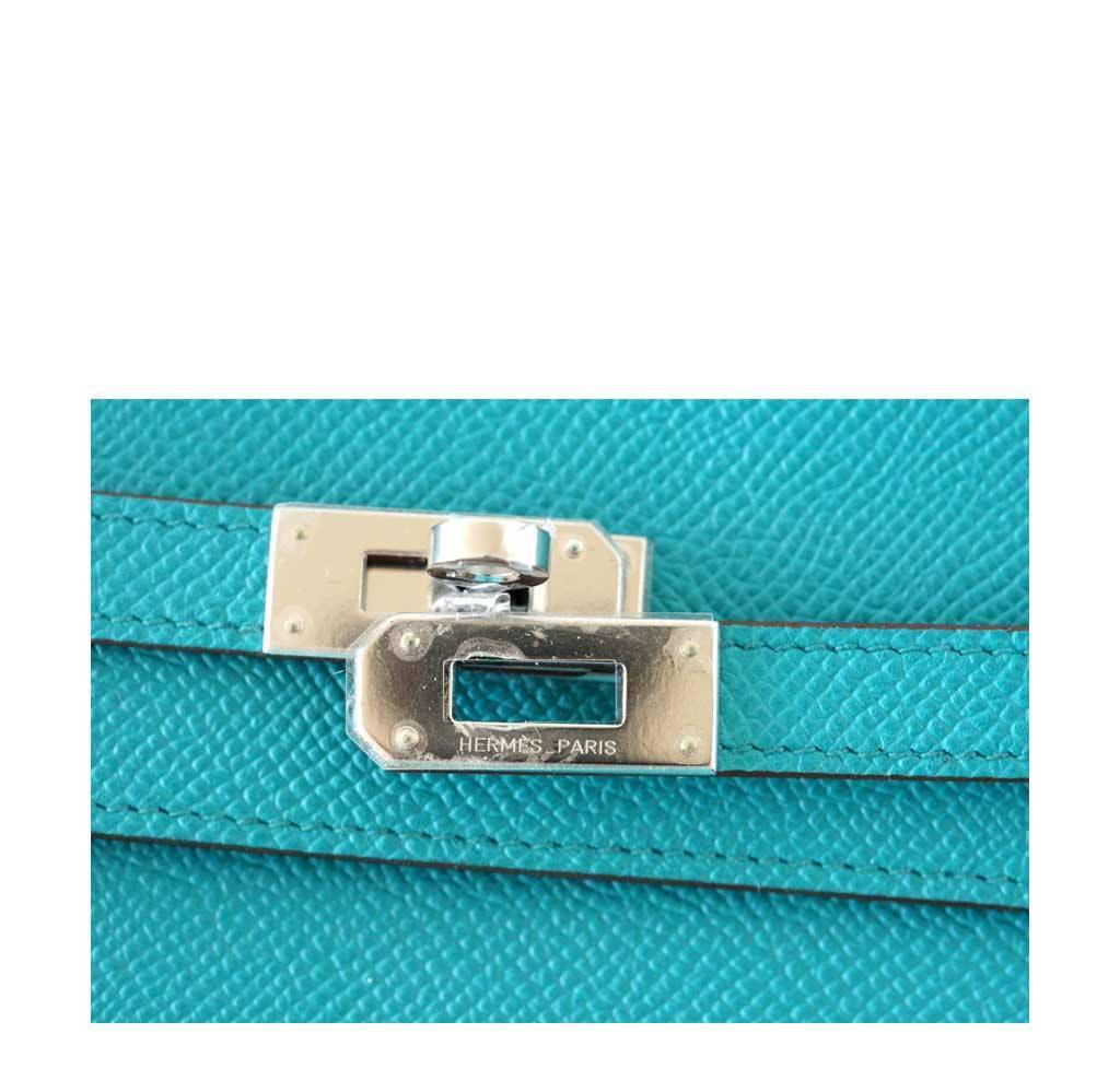 Hermes Kelly Long Wallet Clutch Paon Epsom Leather Palladium Hardware