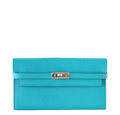 Hermes Kelly Long Wallet Clutch Paon Epsom Leather Palladium Hardware