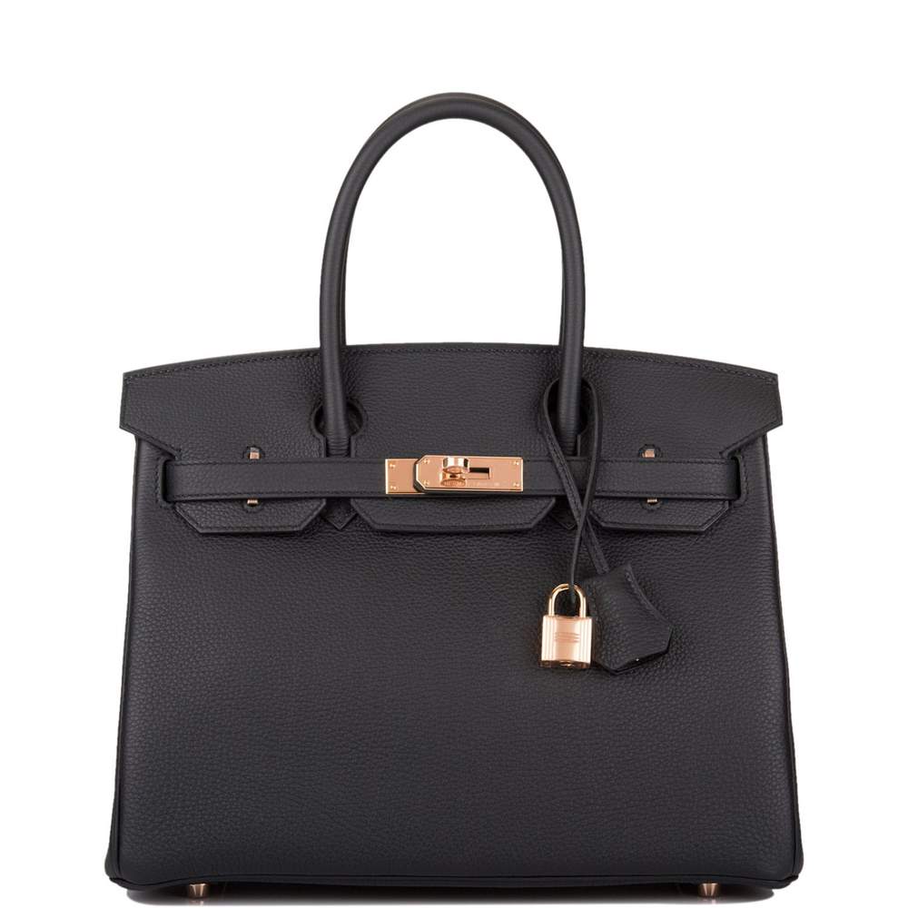 Hermes Birkin 30 Black Togo Leather Rose Gold Hardware