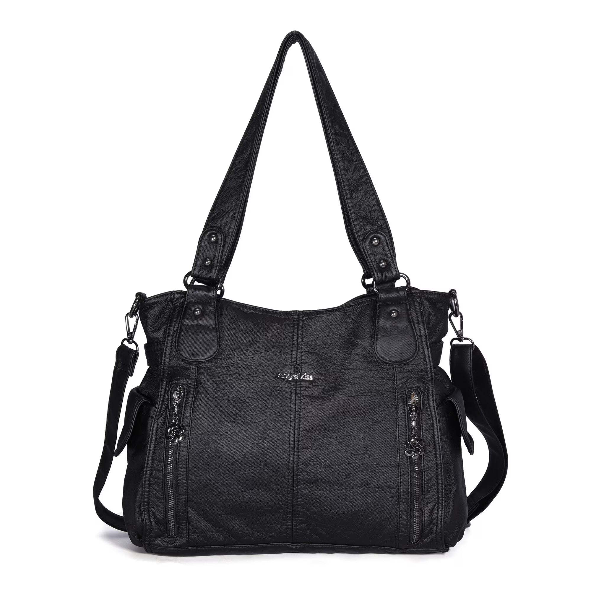 Bag It Women's Black Leopard Print Vegan Leather Hobo Bag