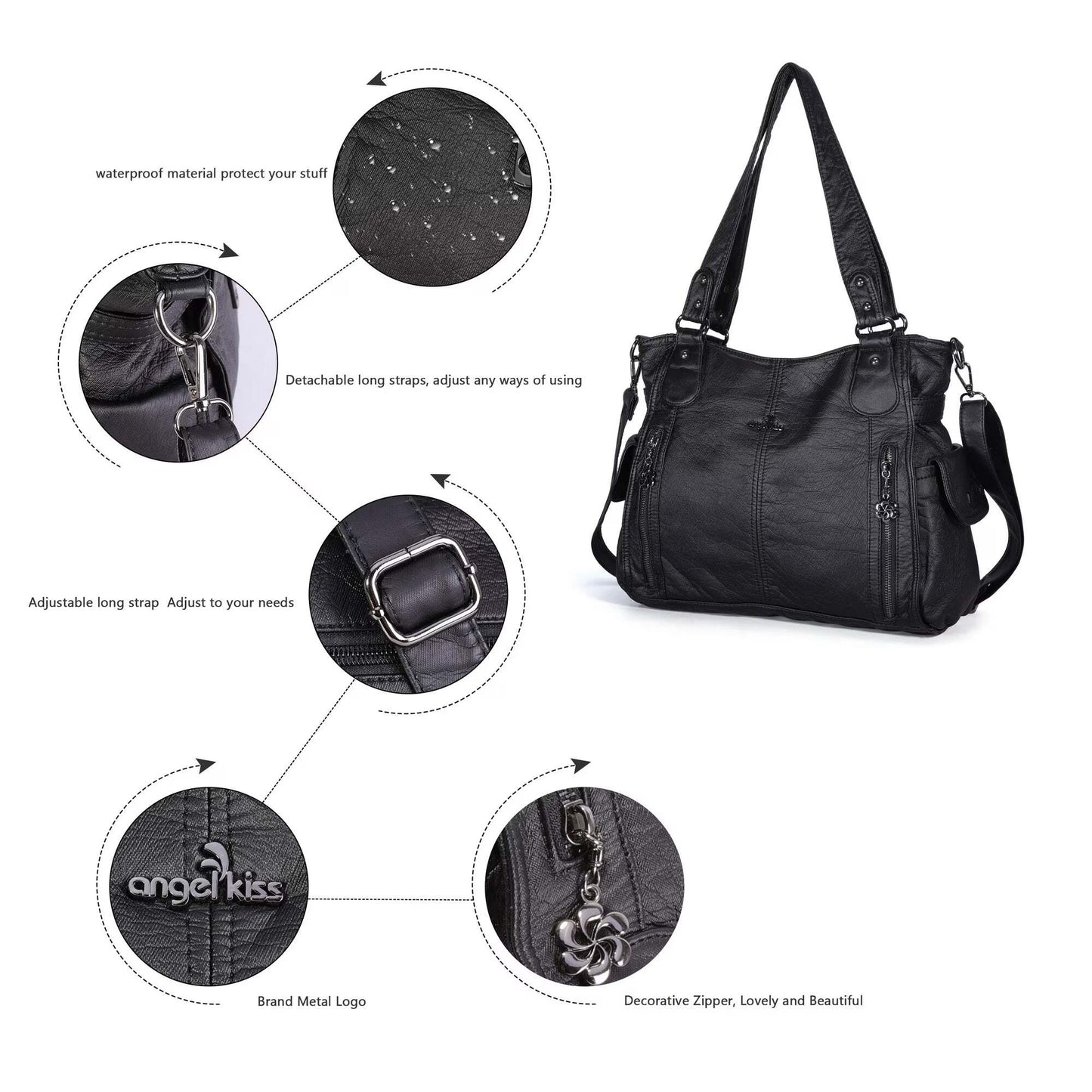 Bag It Women's Black Leopard Print Vegan Leather Hobo Bag