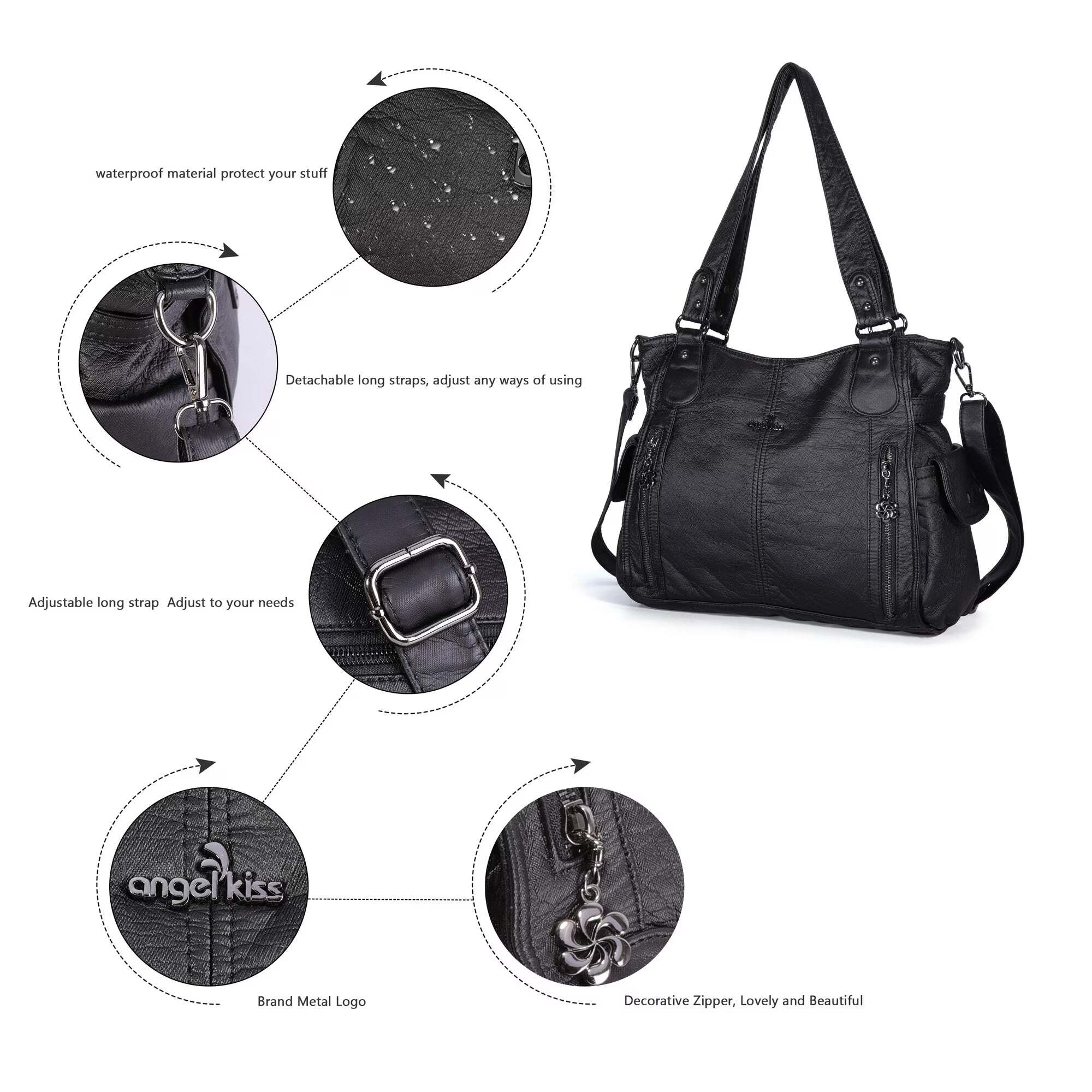 Bag It Women's Black Leopard Print Vegan Leather Hobo Bag