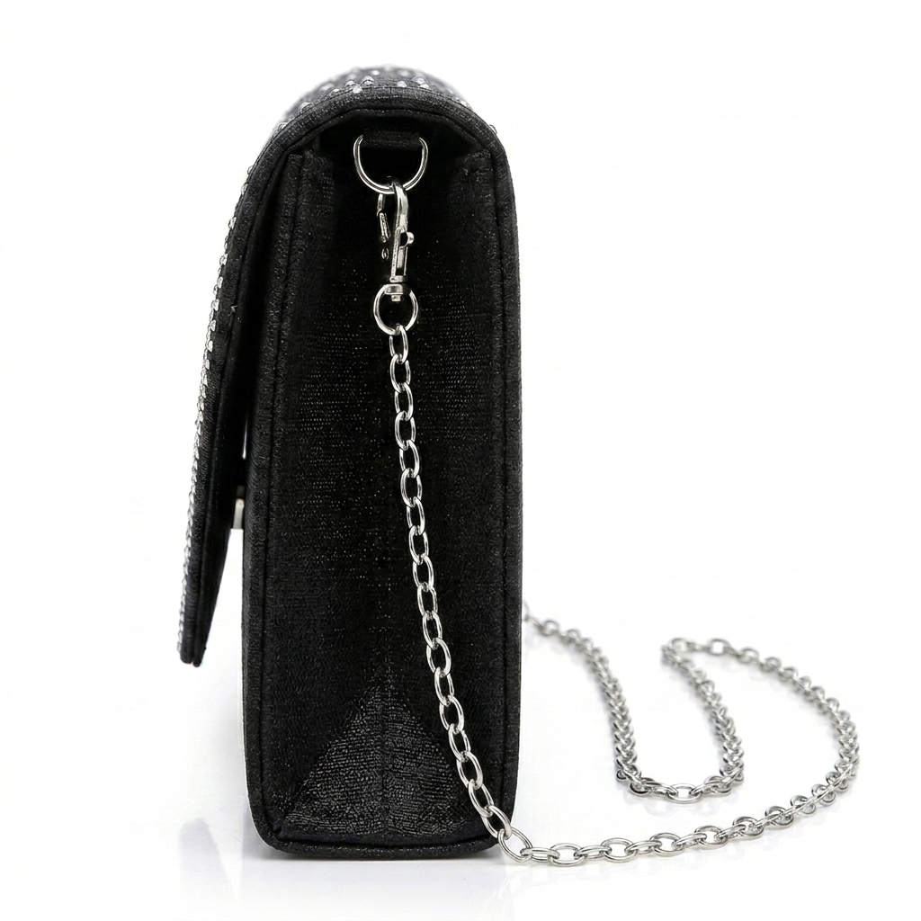 Bag It Women Black Frosted Satin Rhinestone Evening Clutch