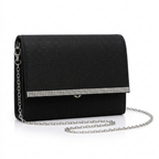 Bag It Women Black Frosted Satin Rhinestone Evening Clutch