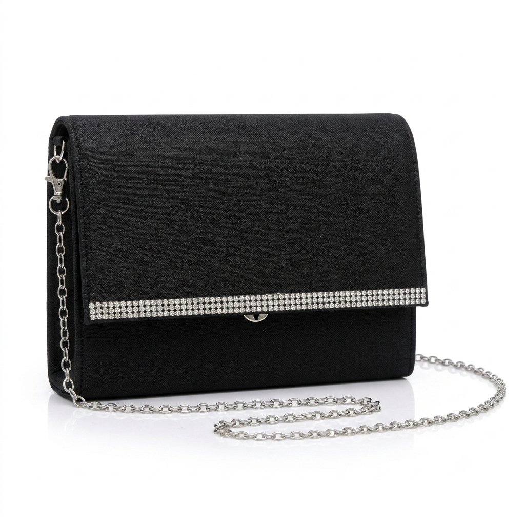 Bag It Women Black Frosted Satin Rhinestone Evening Clutch