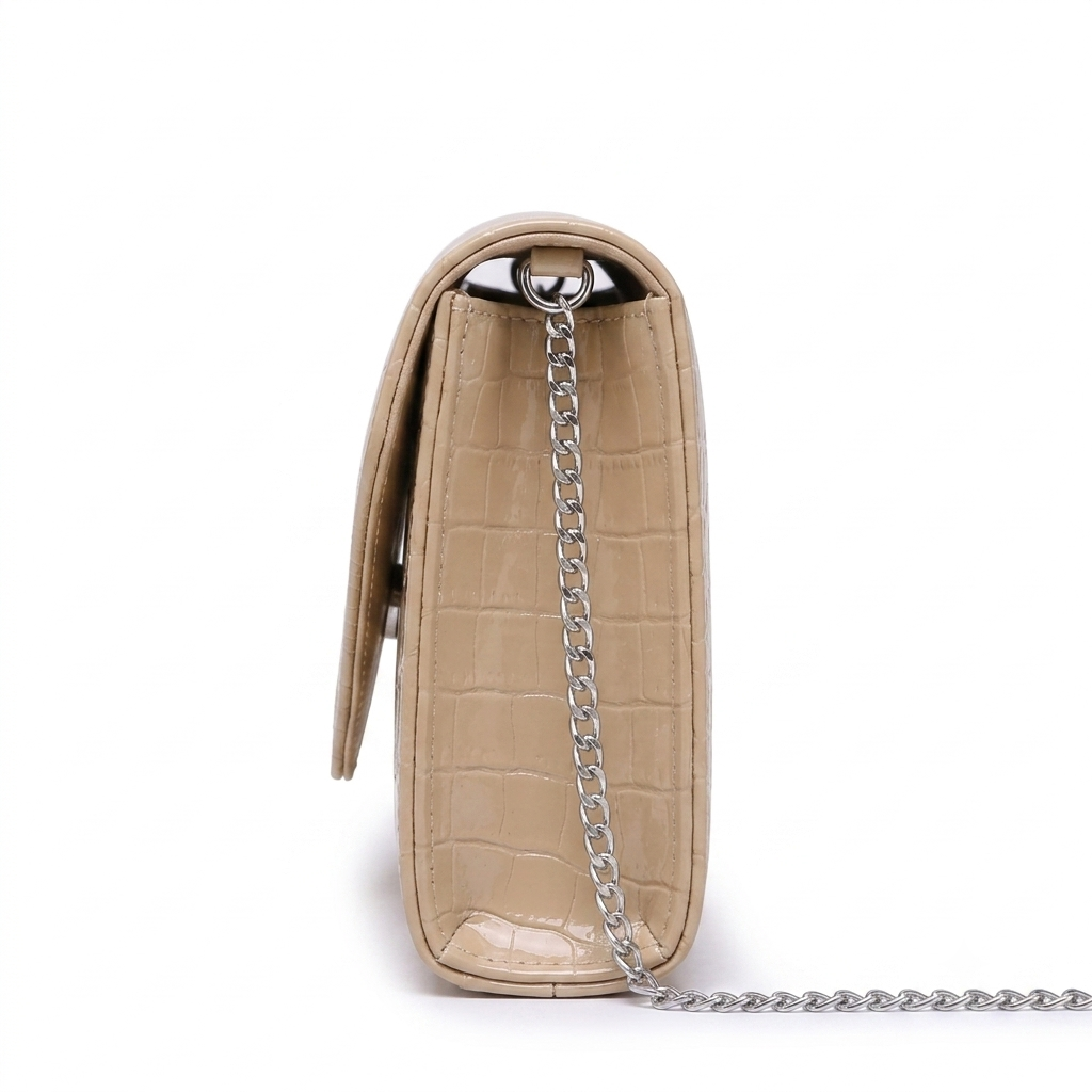 Bag It Women Nude Crocodile Vegan Patent Leather Clutch