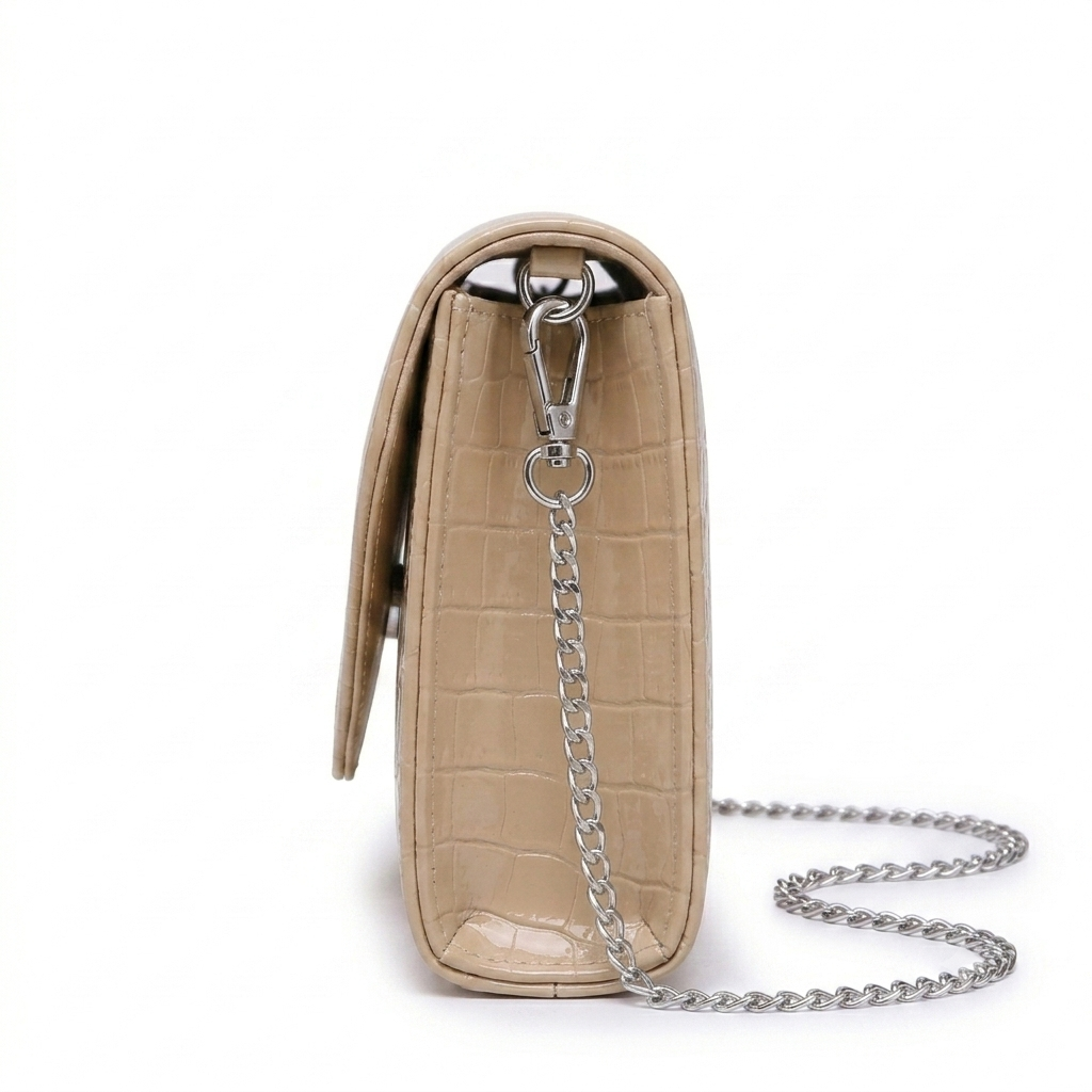 Bag It Women Nude Crocodile Vegan Patent Leather Clutch