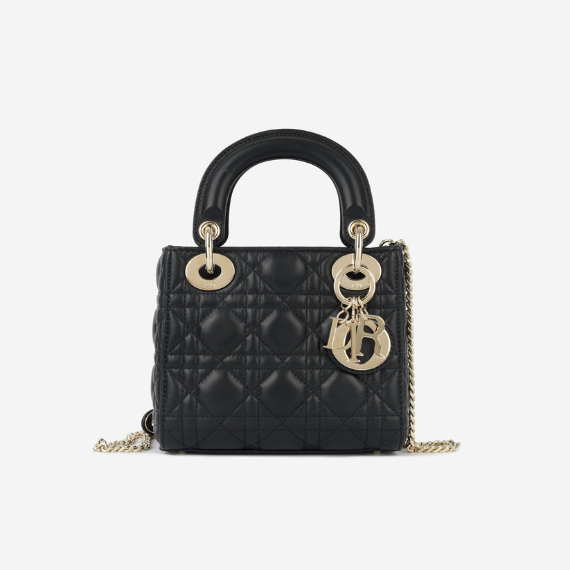 Front view of Dior Lady Dior Small Bag in Black Lambskin