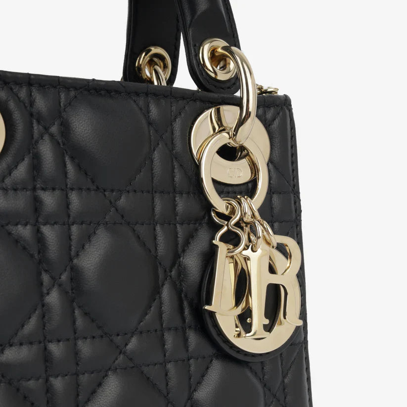 Interior view of Dior Lady Dior Small Bag in Black Lambskin
