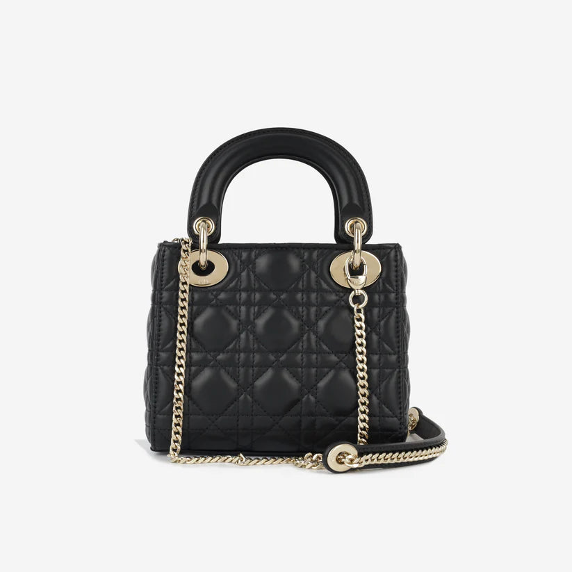 Back view of Dior Lady Dior Small Bag in Black Lambskin