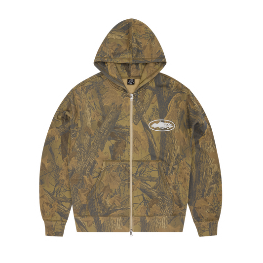 Corteiz Island Puff Print Zip Hoodie - Forest Camo