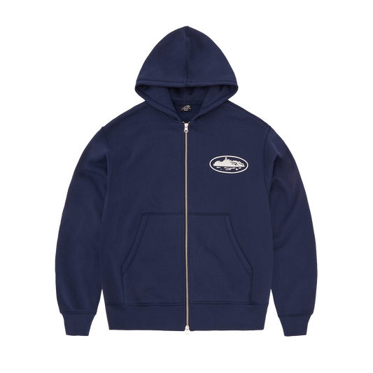 Corteiz Island Puff Print Zip Hoodie - Navy