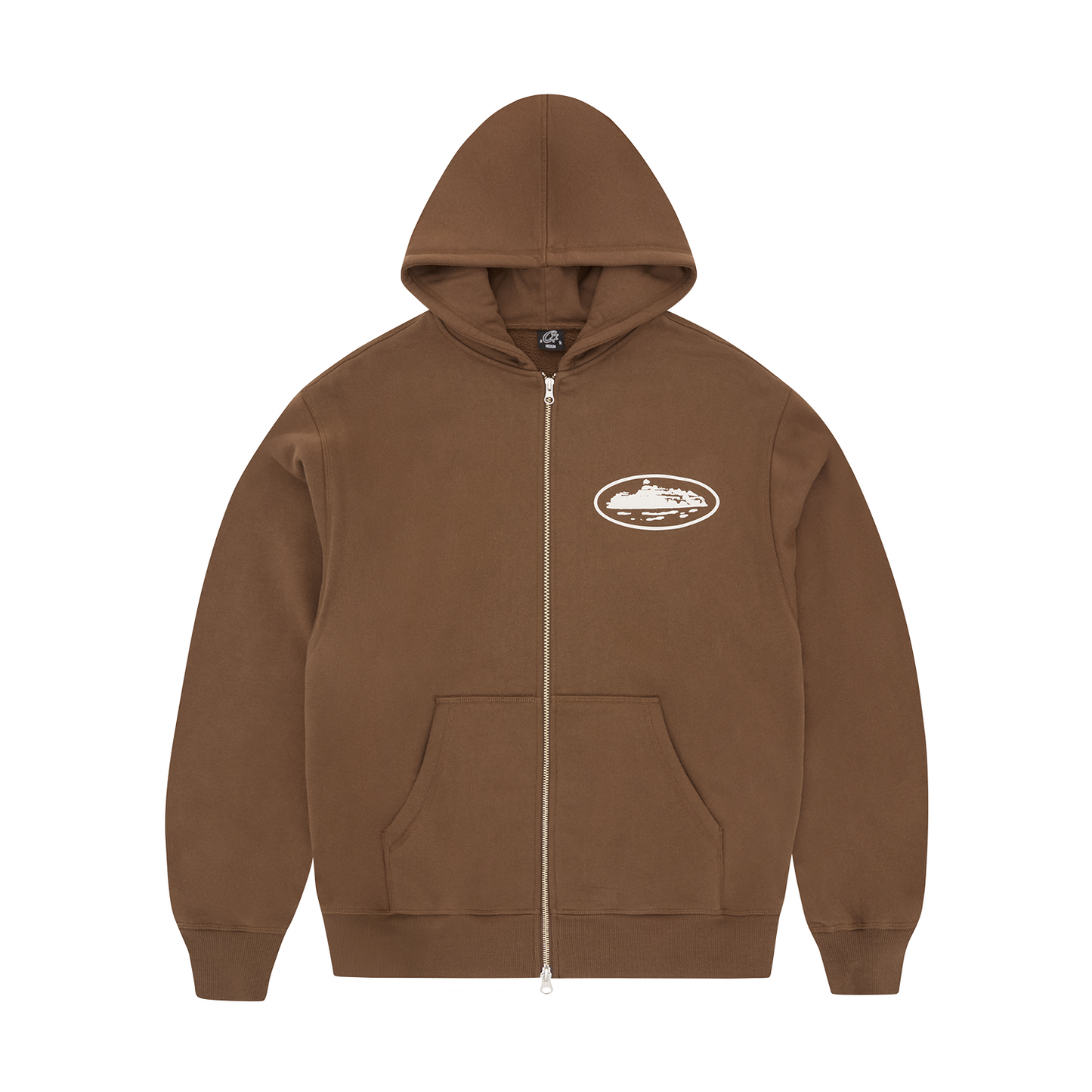 Corteiz Island Puff Print Zip Hoodie - Brown