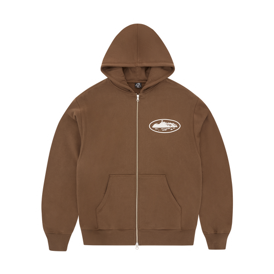 Corteiz Island Puff Print Zip Hoodie - Brown