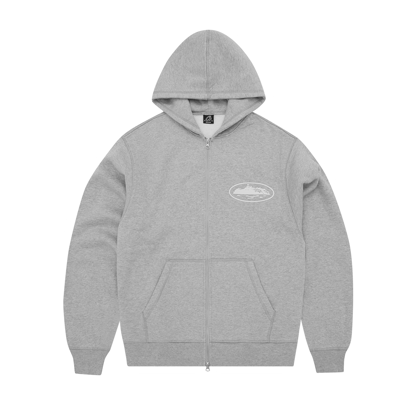 Corteiz Island Puff Print Zip Hoodie - Heather Grey