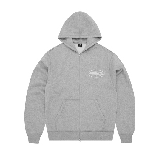 Corteiz Island Puff Print Zip Hoodie - Heather Grey