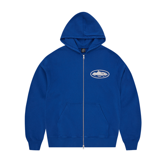 Corteiz Island Puff Print Zip Hoodie - Washed Royal