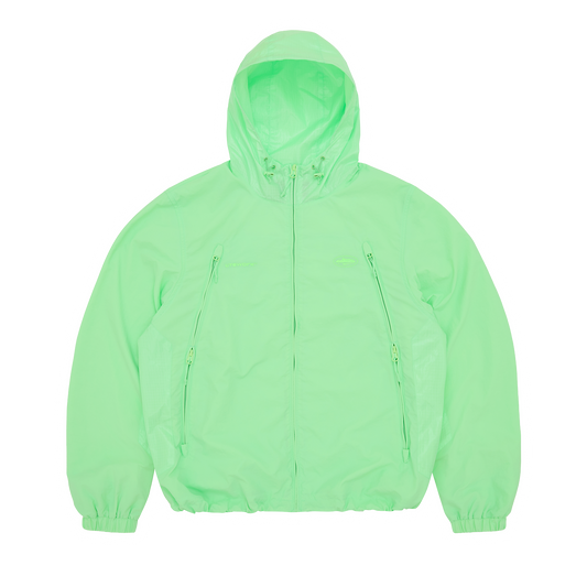 Corteiz Green Nylon Litework Quattro Jacket, front view showing contrast ripstop hood