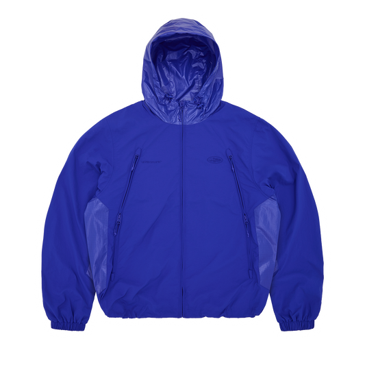 Corteiz Blue Nylon Litework Quattro Jacket, Royal Blue, front view showing contrast ripstop hood