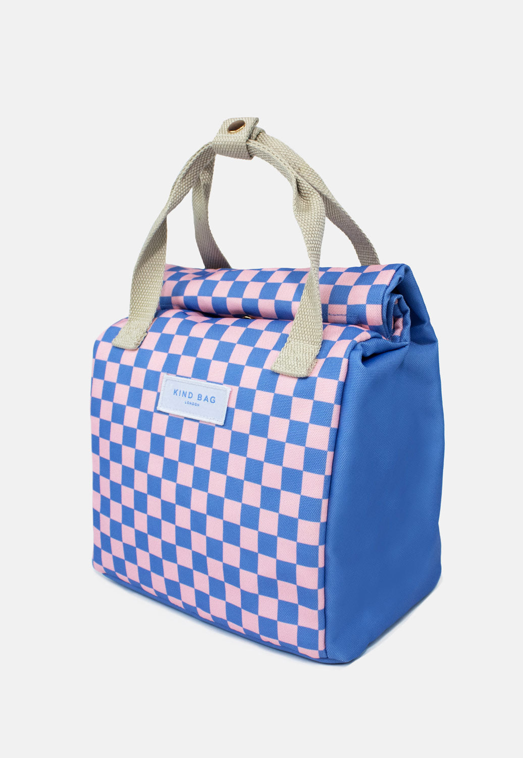 Bag It Checkerboard Blue & Pink Lunch Bag – Insulated Recycled Fabric