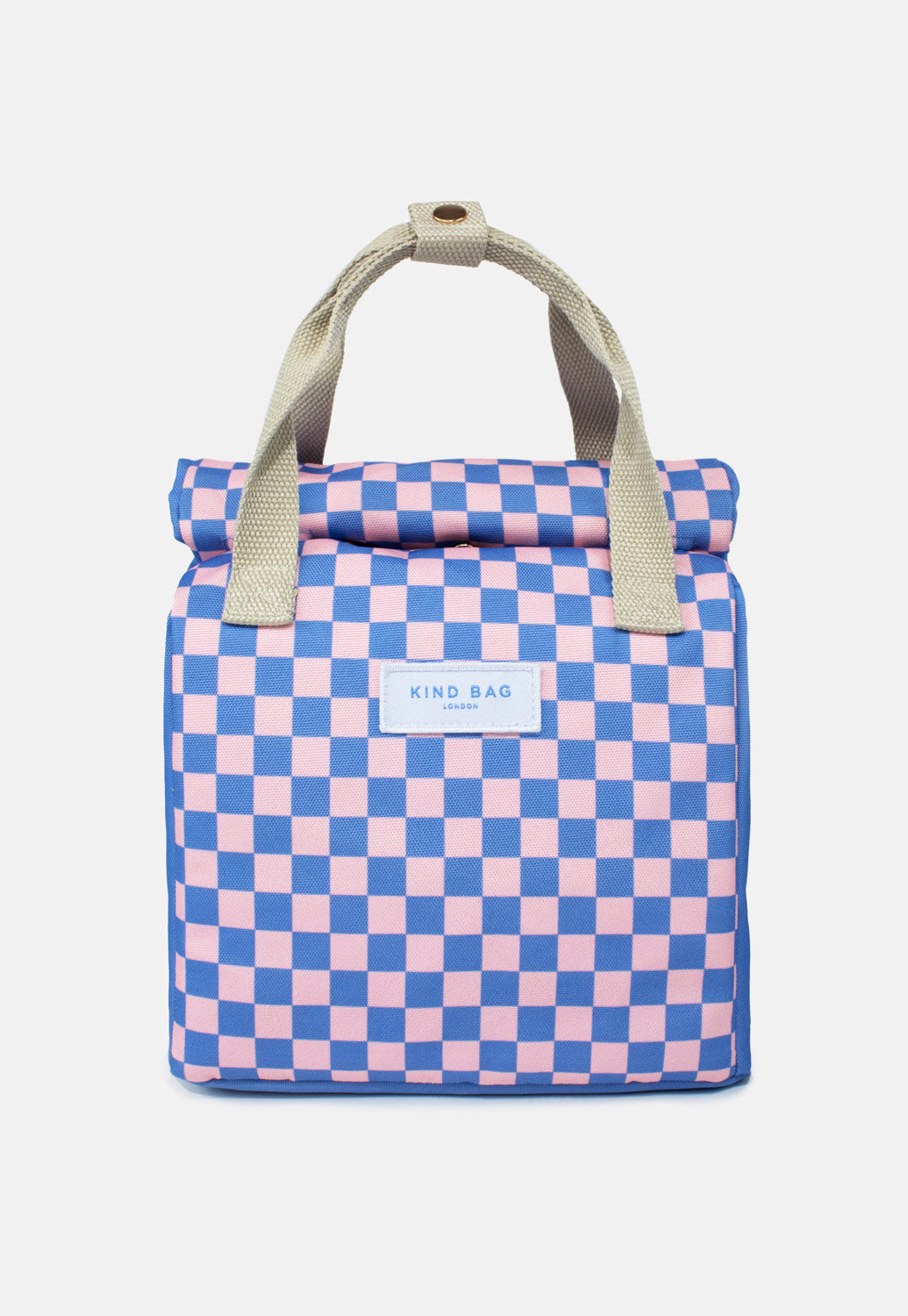 Bag It Checkerboard Blue & Pink Lunch Bag – Insulated Recycled Fabric