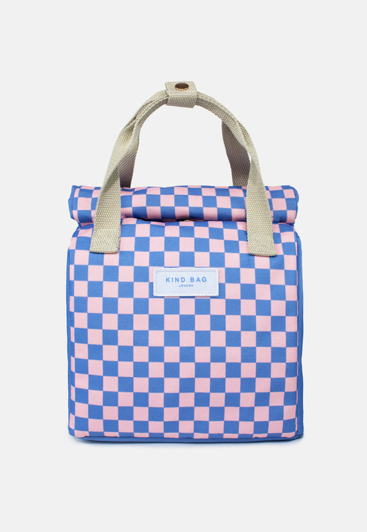Bag It Checkerboard Blue & Pink Lunch Bag – Insulated Recycled Fabric