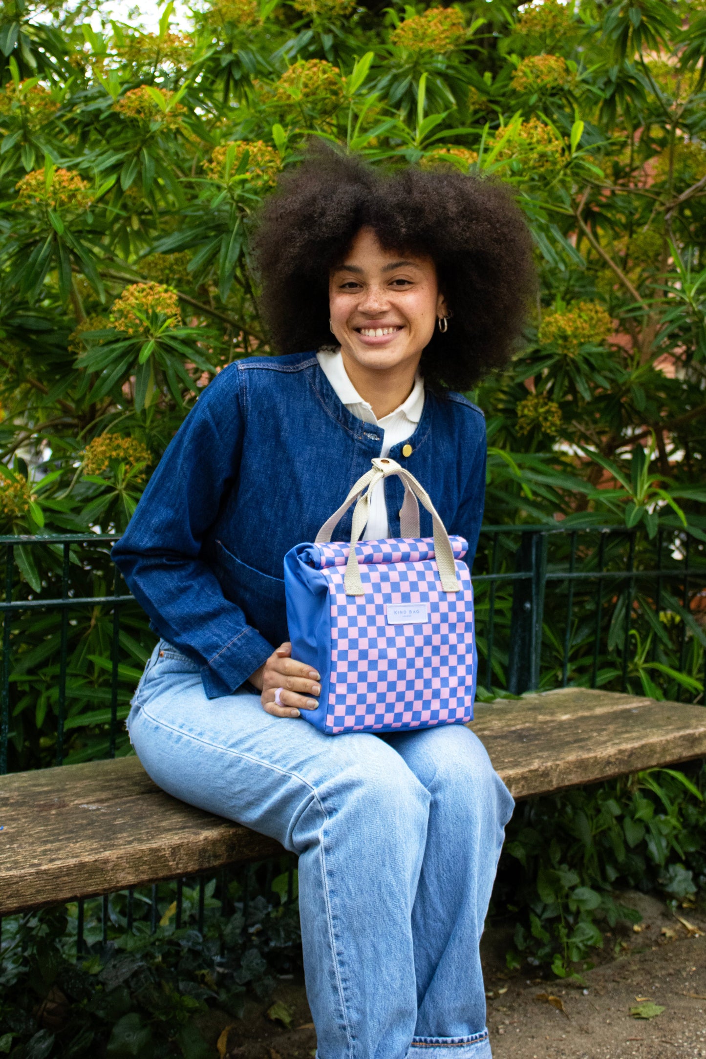 Bag It Checkerboard Blue & Pink Lunch Bag – Insulated Recycled Fabric