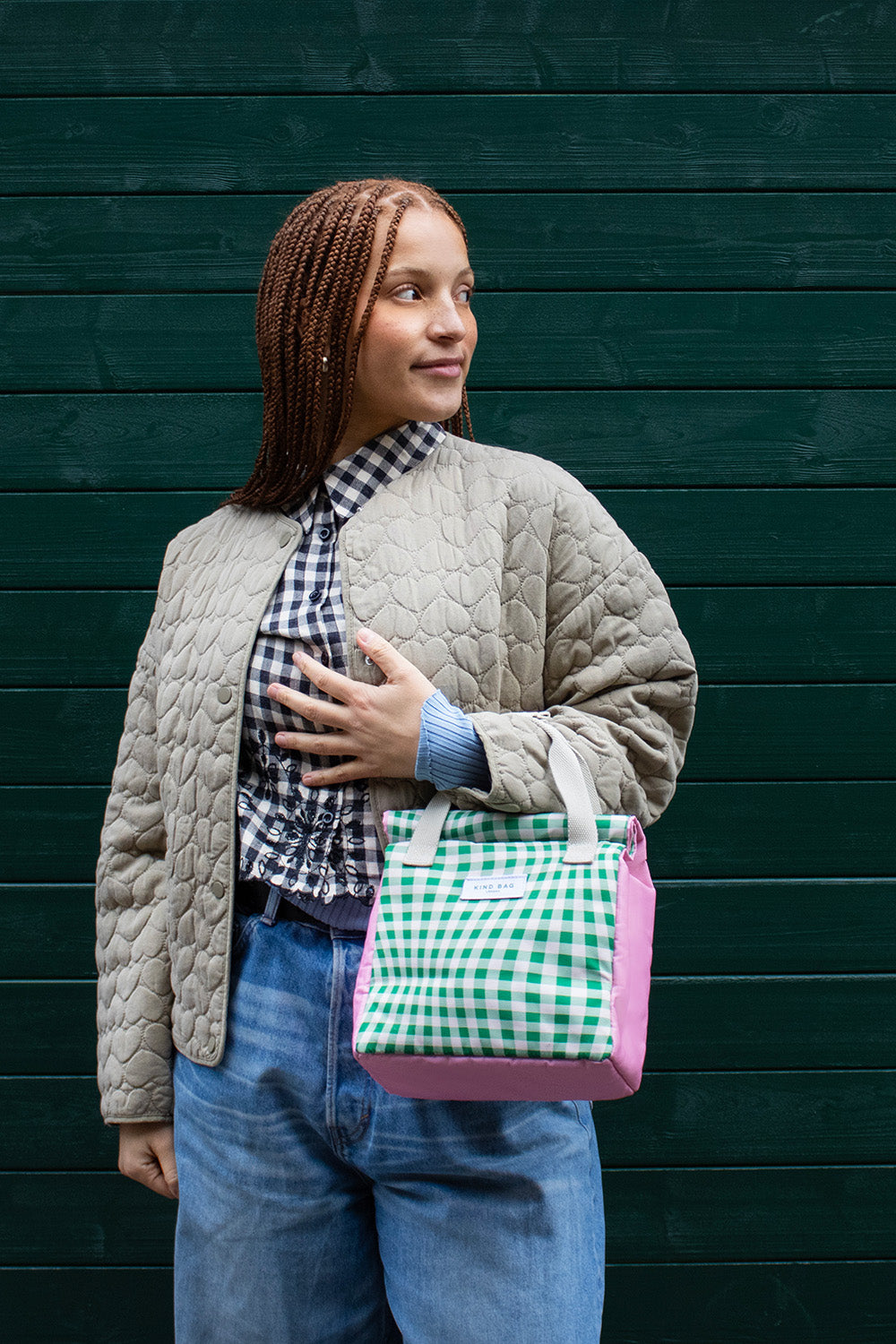 Bag It Distorted Gingham Green Lunch Bag – Insulated Recycled Fabric