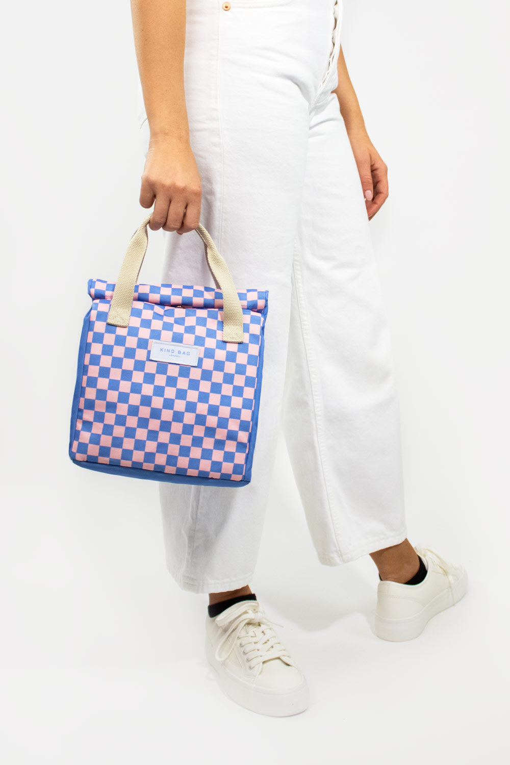 Bag It Checkerboard Blue & Pink Lunch Bag – Insulated Recycled Fabric