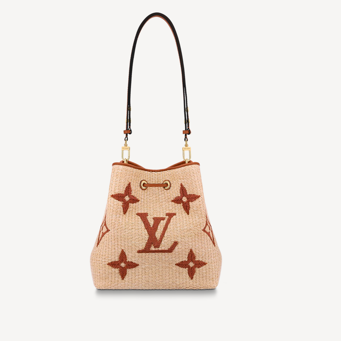 Louis Vuitton NeoNoe MM Raffia Monogram Bucket Bag M57704 Caramel Tan Beige