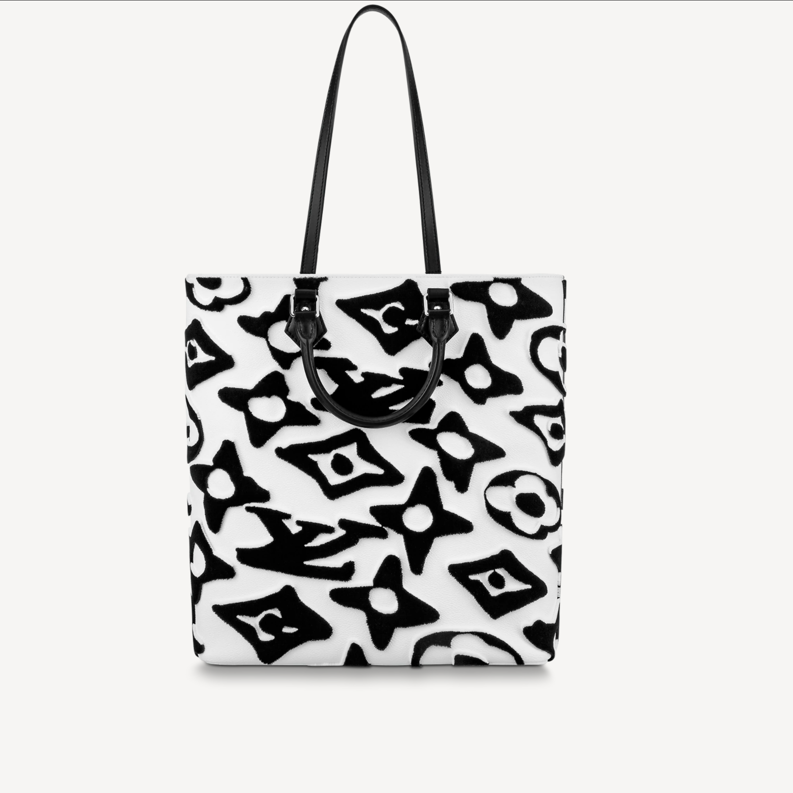 Tote bag with black geometric pattern on a white background