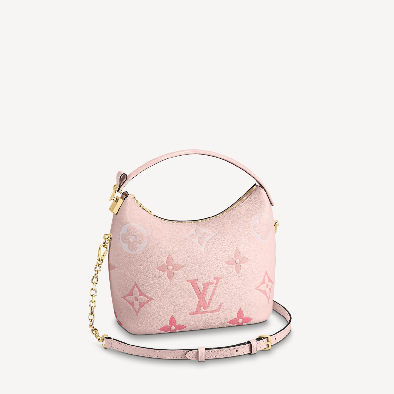 Pink handbag with brand logo on a white background