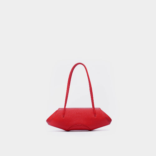 Bag It Elizabeth Mini Pebbled Leather Baguette Bag – Red