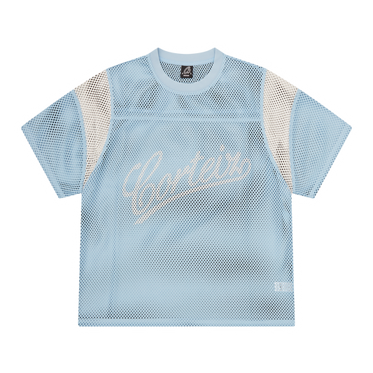 Corteiz Open Mesh Panel Jersey Shirt - Baby Blue/White