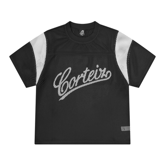 Corteiz Open Mesh Panel Jersey Shirt - Black/White