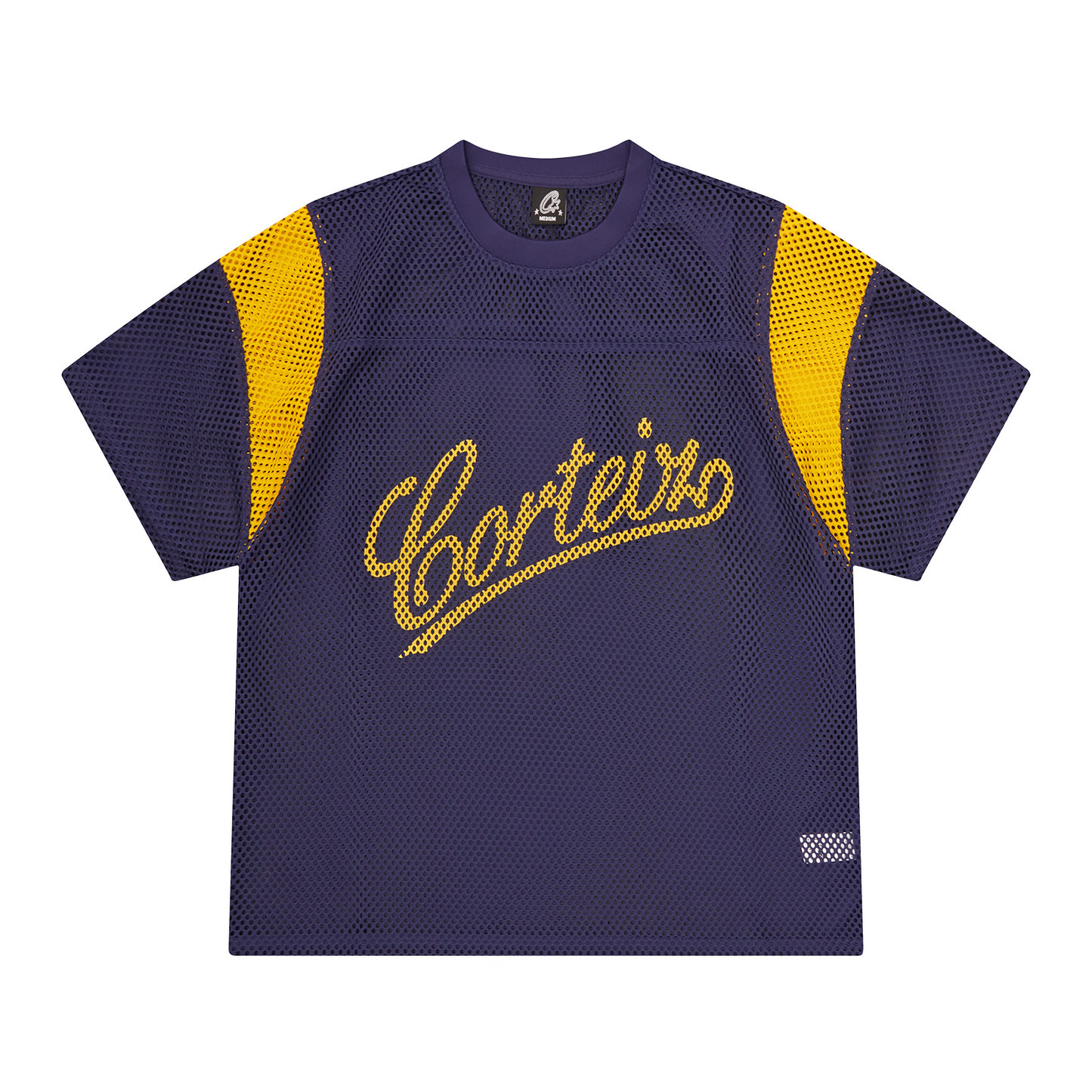 Corteiz Open Mesh Panel Jersey Shirt - Navy/Yellow