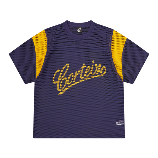 Corteiz Open Mesh Panel Jersey Shirt - Navy/Yellow