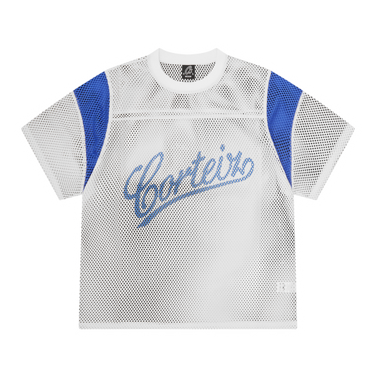 Corteiz Open Mesh Panel Jersey Shirt - White/Blue